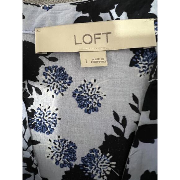 Loft floral peasant boho 3/4 bell Sleeve women's ight blue Blouse Size large - Picture 4 of 13
